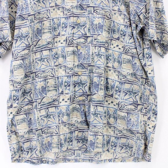 Vintage Burma Bibas Hawaiian Shirt Mens Blue Button Down Fishes Pattern Large L - Picture 4 of 9
